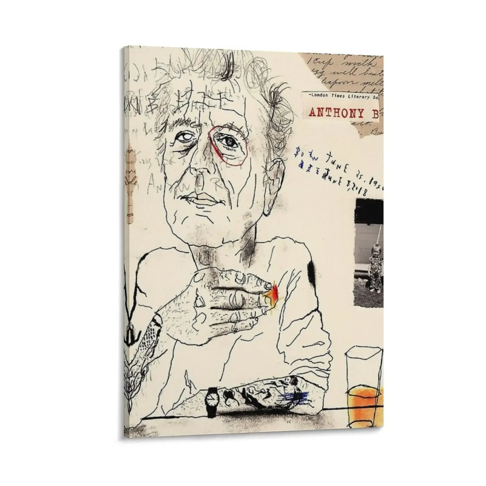 

Anthony Bourdain Drinking Canvas Painting vintage home decor decorative frames wall room bedrooms decorations