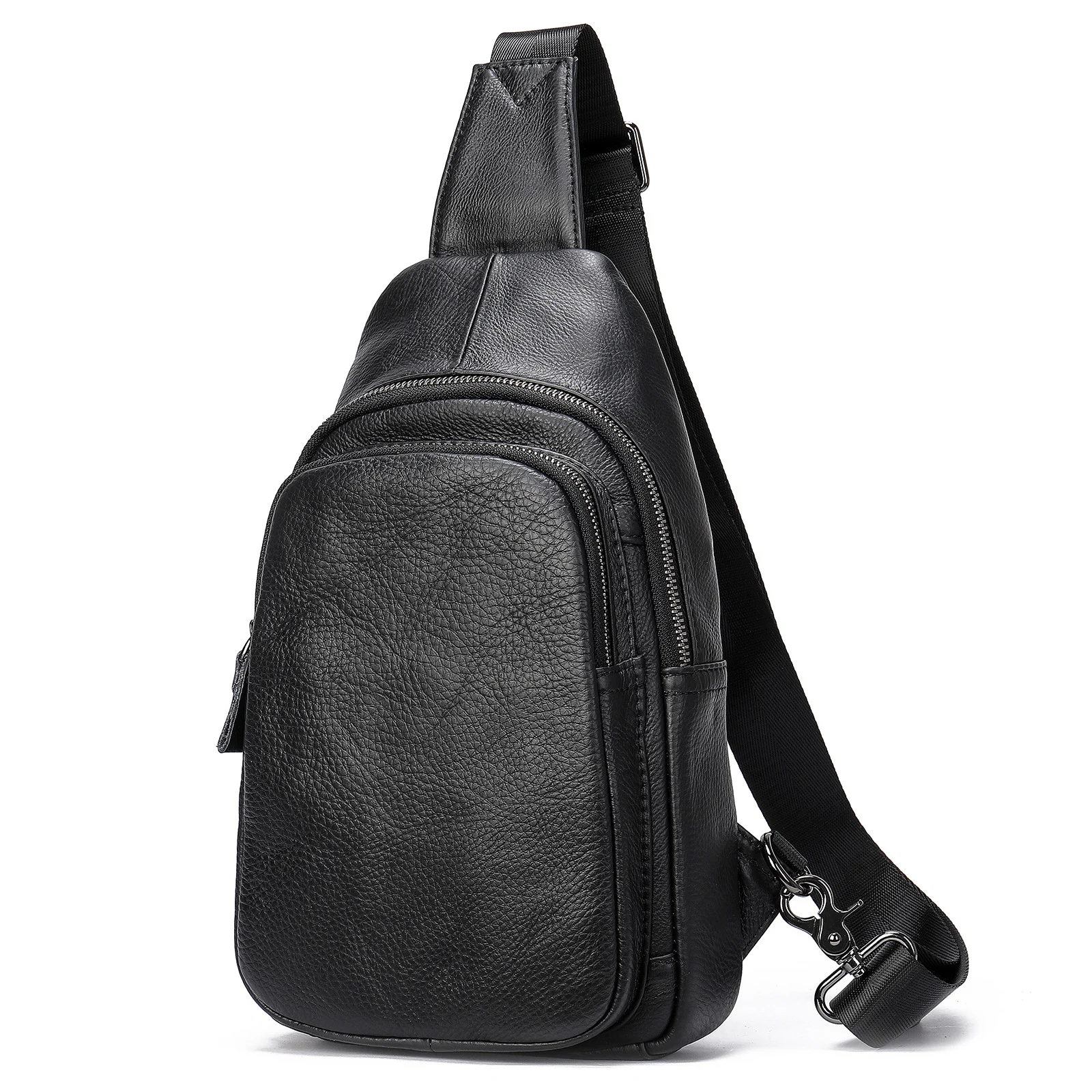 Bolso de pecho de cuero genuino para hombre, bandolera de cuero de vaca suave, color café negro, novedad de verano