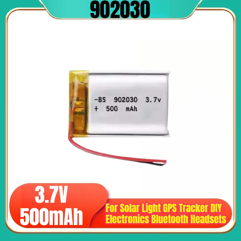 

902030 3.7V 500mAh Rechargeable Li-Polymer Battery for Solar Light GPS Tracker DIY Electronics Bluetooth Headsets