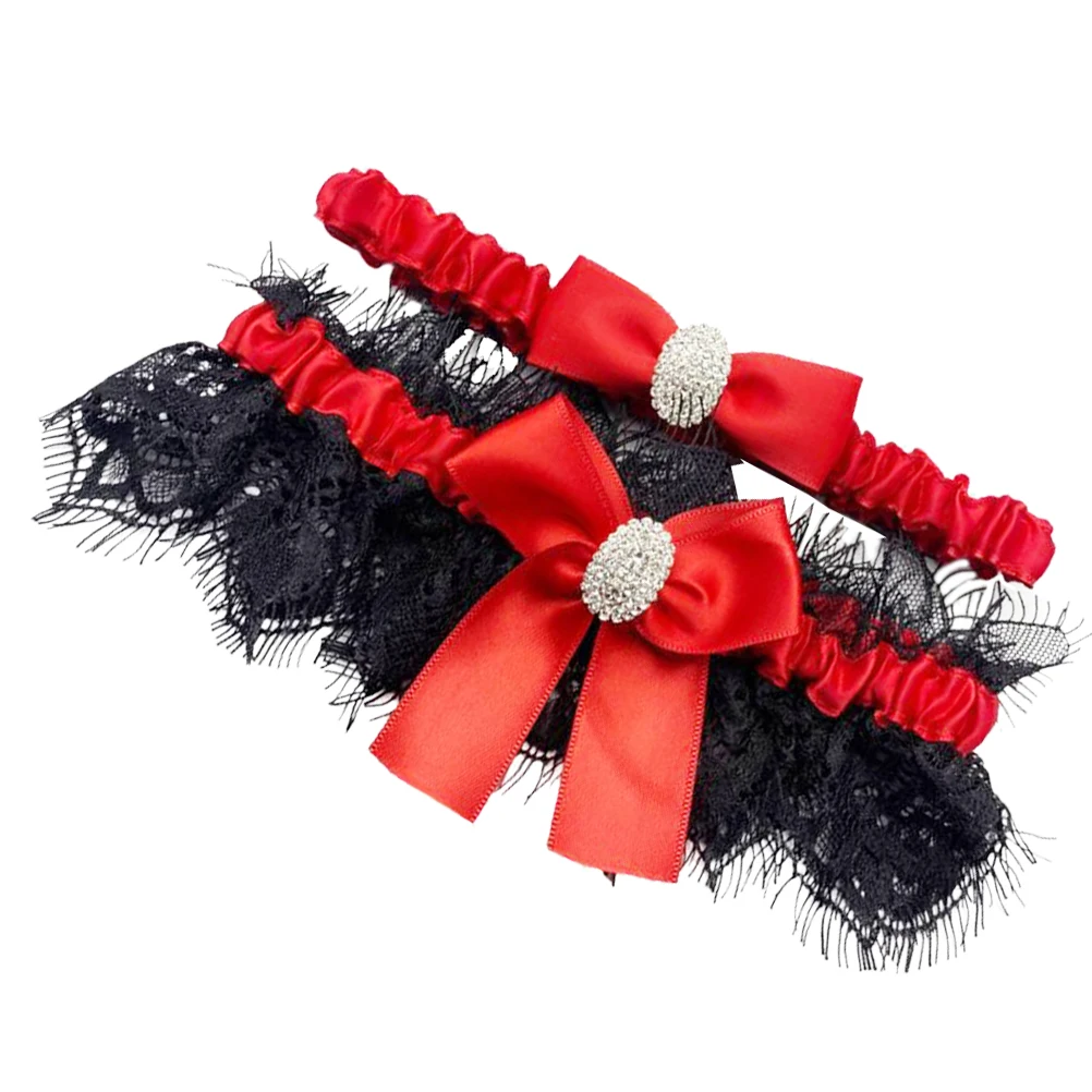 

2Pcs Red Wedding Stretch Thigh Lace Wedding Garter Rings Bridal Leg Strap Comfort Elastic Lace Leg Decoration Material