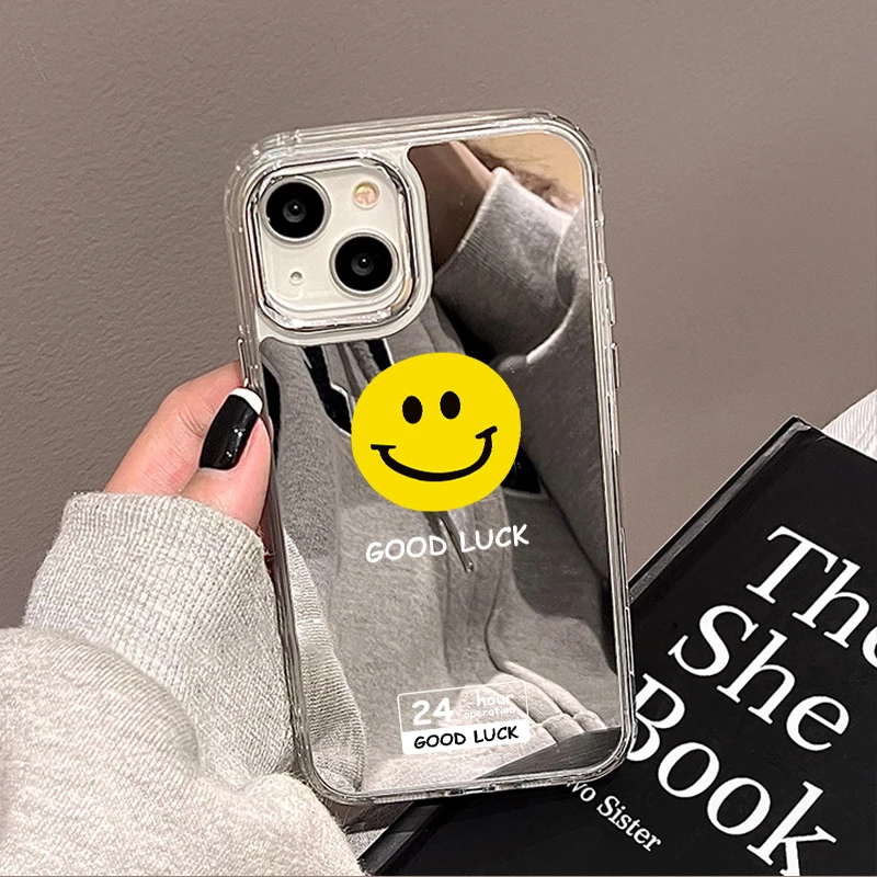 Luxuriöse Make-up-Spiegelhülle für iPhone 13 Funda Coque iPhone 11 15 14 Pro Max 12 XR X XS Weiches Silikon galvanisierte Smile-Abdeckungen
