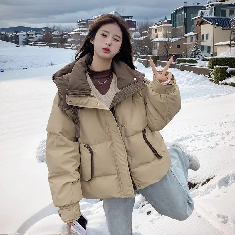Short Contrasting Color Cotton Jacket for Women in Winter 2025 New Small and Fashionable Thick Cotton Jacket Cotton Coat Bread J