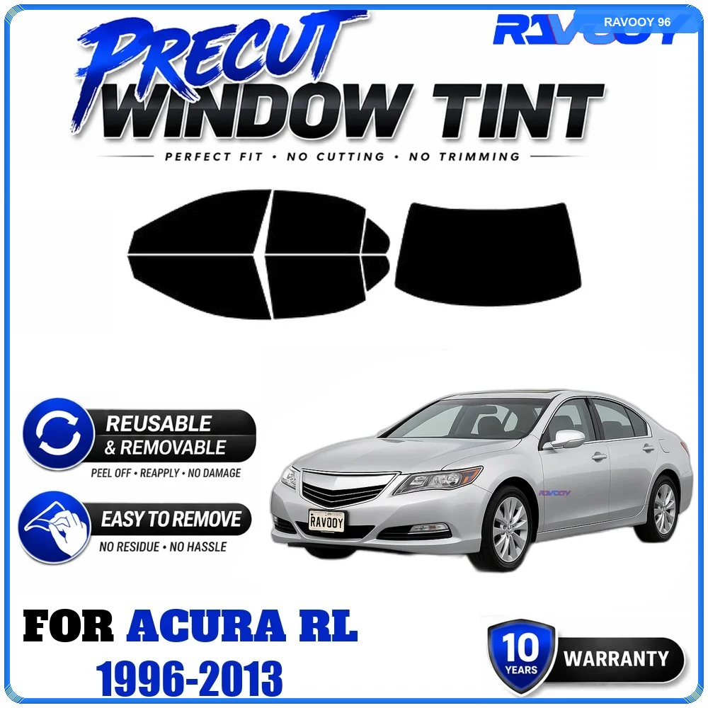 RAVOOY Precut Window Tint, Reusable Removable EPU Film, Custom Fit for Acura RL 1996-2013, UV Heat Protection