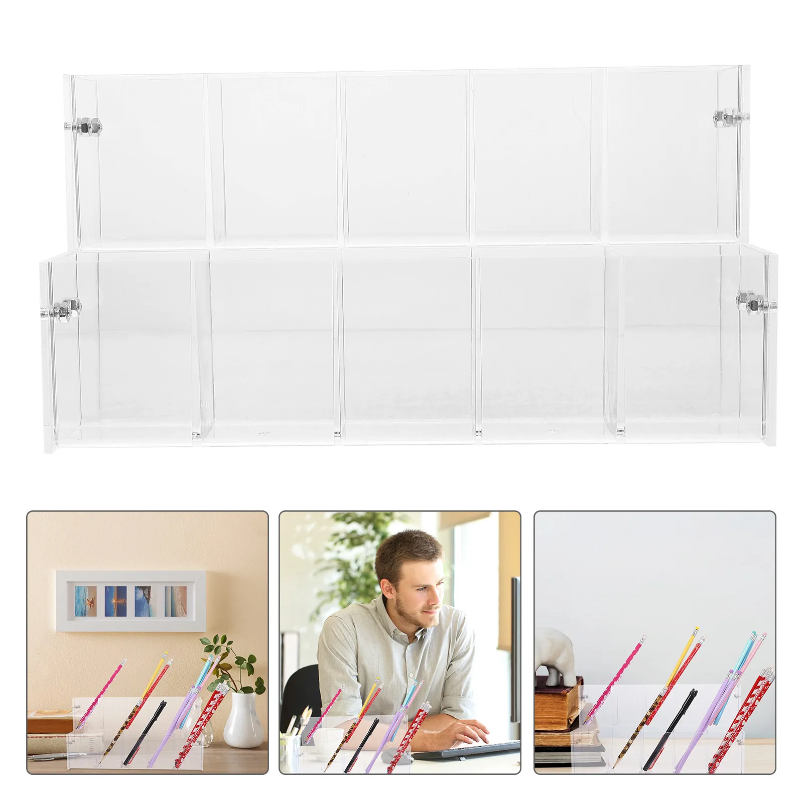 Clear Acrylic Pen Holder Stationery Display Shelf Marker Organizer Pencil Holder for Desk Art Studio Office School Creative