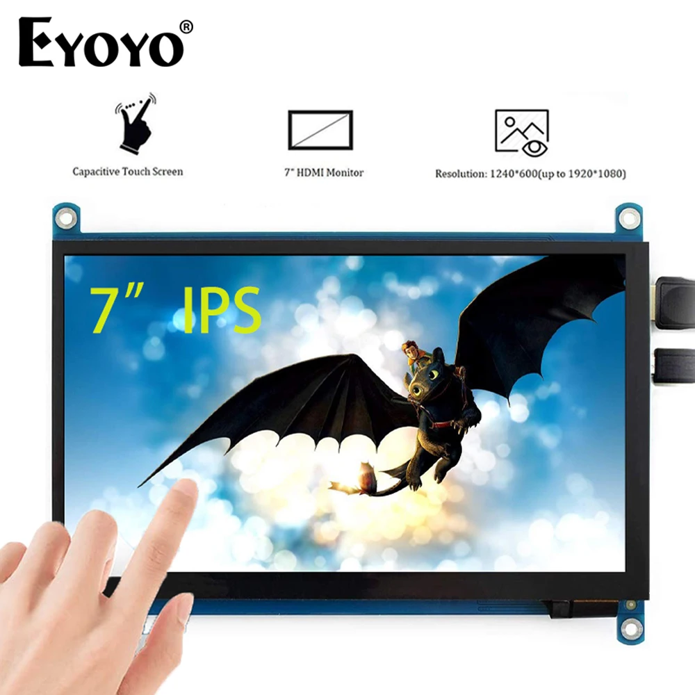 Portable 7 Inch IPS HDMI Monitor Mini Capacitive Touch Screen For Raspberry Pi 4/3 PC Computer HD Display Panel 1024x600 LCD DIY