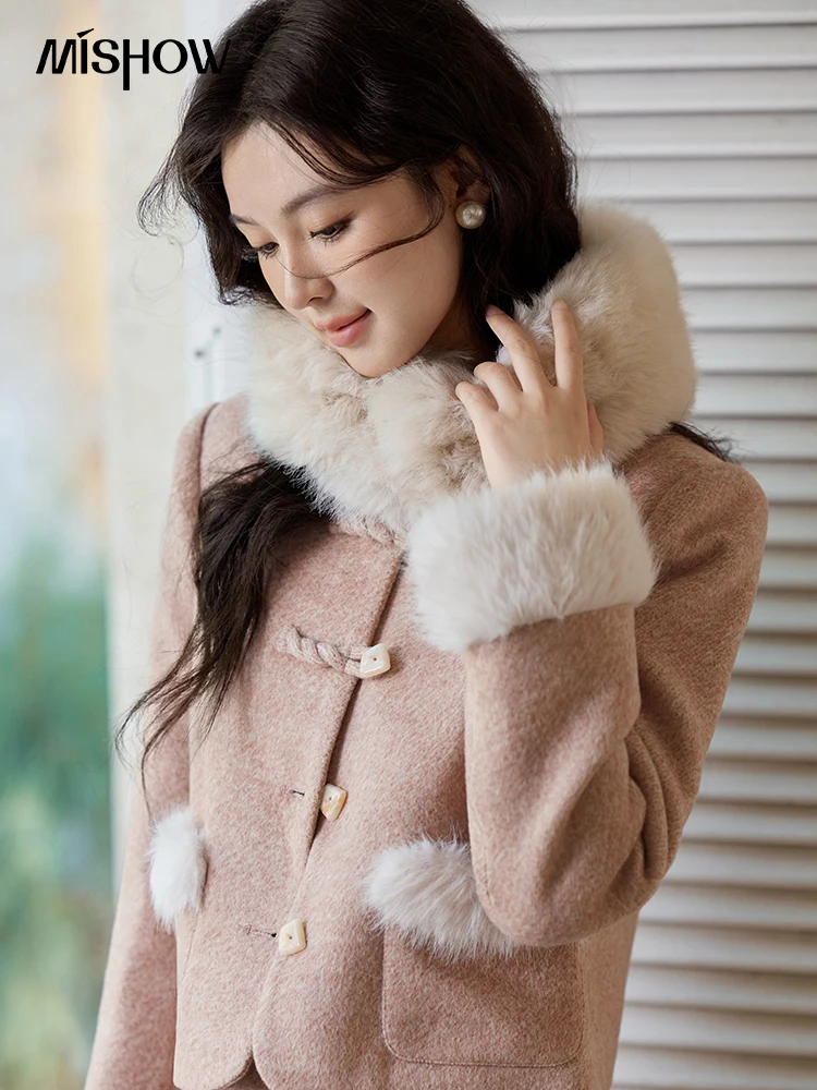 MISHOW New Chinese Tweed Coats Midi Skirts Separately Clothes Winter Woman Sweets Edge Design Plush Fur Coat Women MXD54W0583