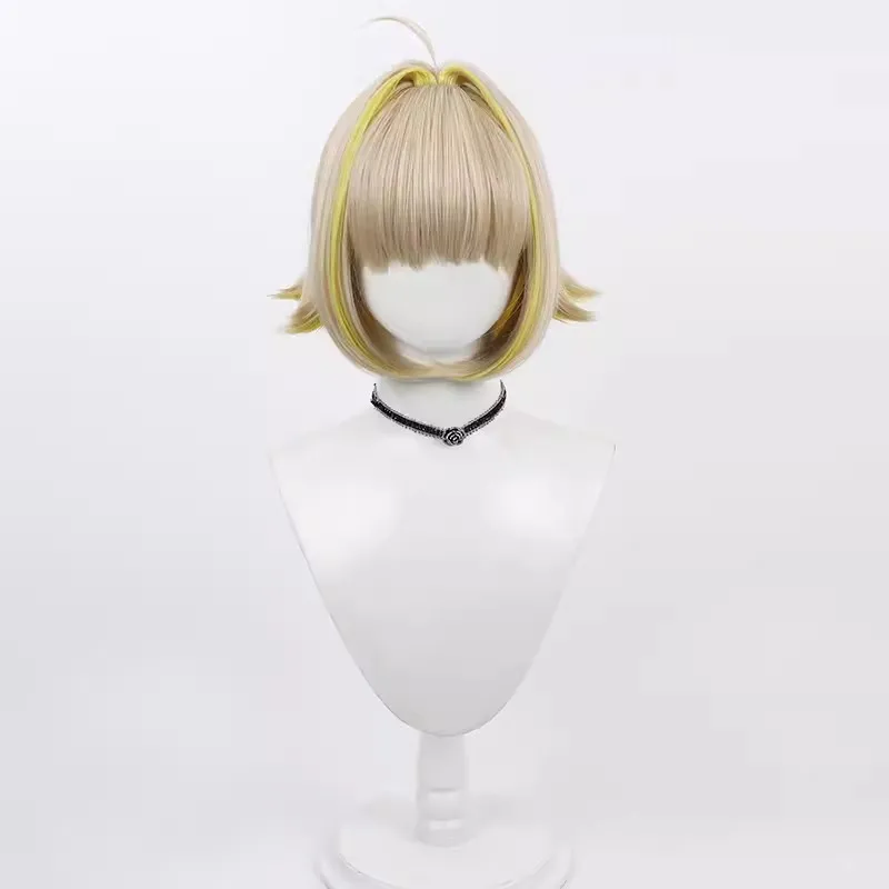 Elegg Cosplay Wig Nikke Goddess of Victory Biege Yellow Short Heat Resistant Synthetic Hair Halloween Party Role Play + Wig Cap