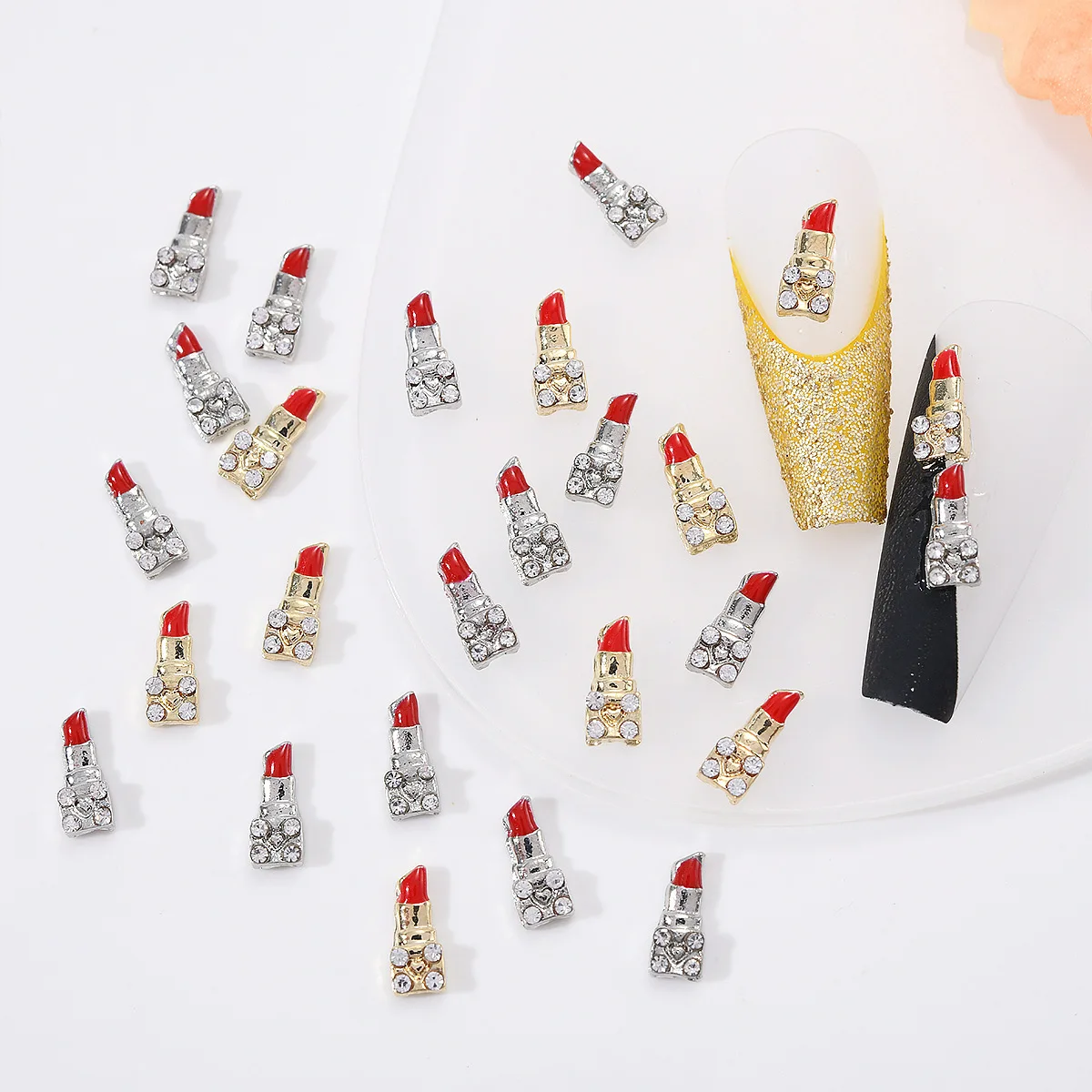 10Pcs Sparkling DIY with Dazzling Gems Gorgeous Nail Jewelry with Lip Gloss Dripping Design