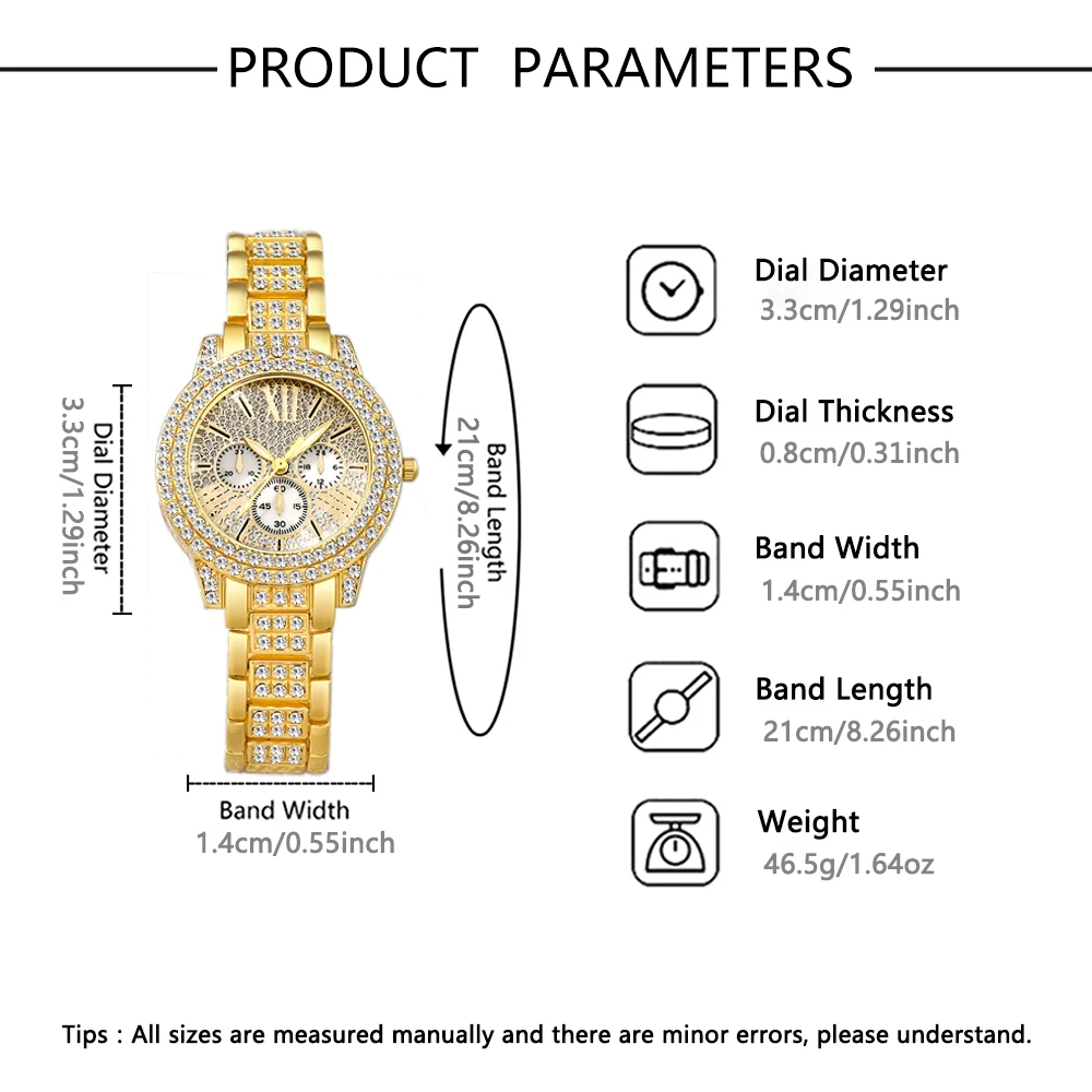 Women's Quartz Watch Gold Luxury Women Ring Necklace Earring Rhinestone Fashion Wristwatch Casual Ladies Watches Jewelry Set - view 4