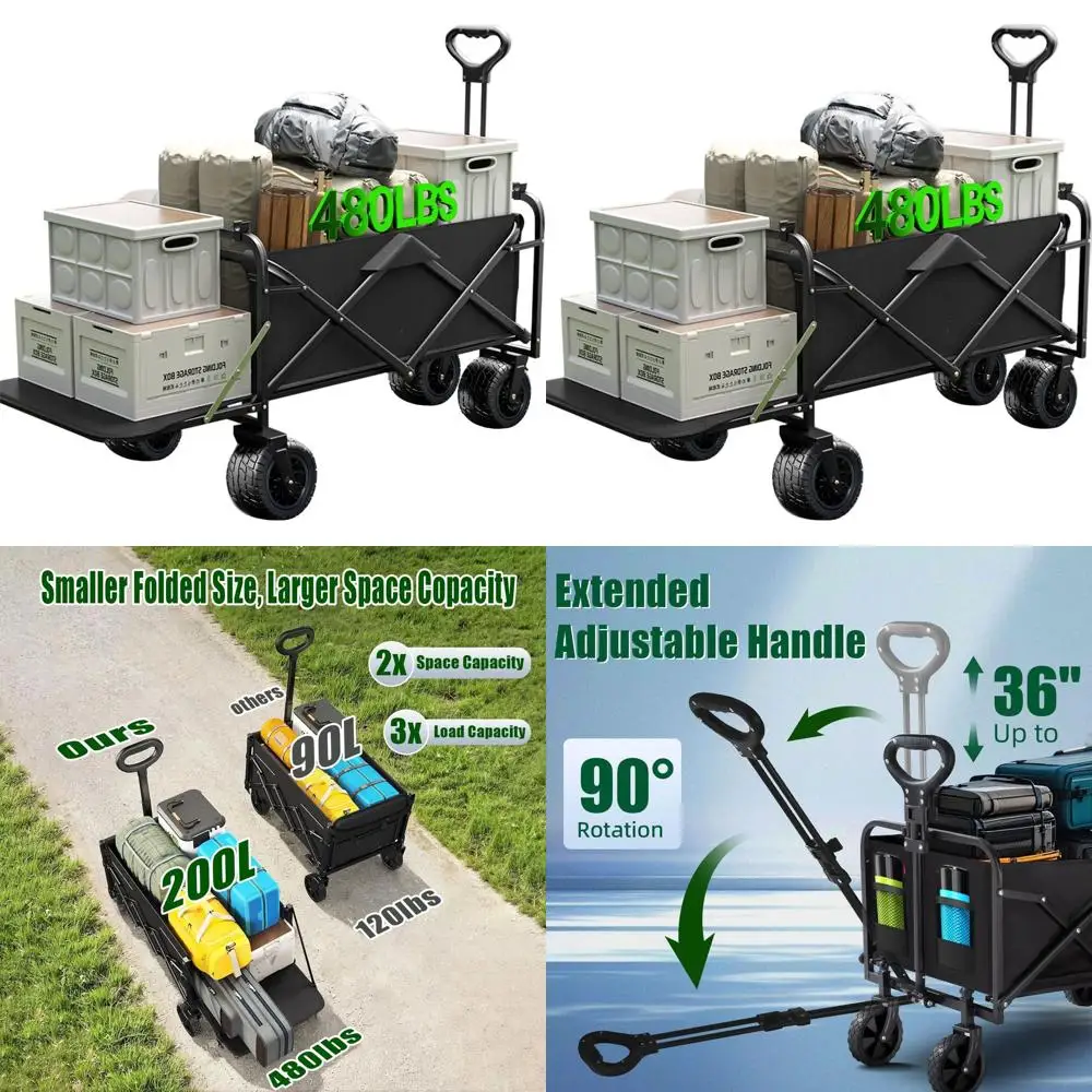 

Сверхмощный складной вагон емкостью 480 фунтов, длина 47 дюймов, универсальная тележка для пляжа и кемпинга с колесиками и тормозом