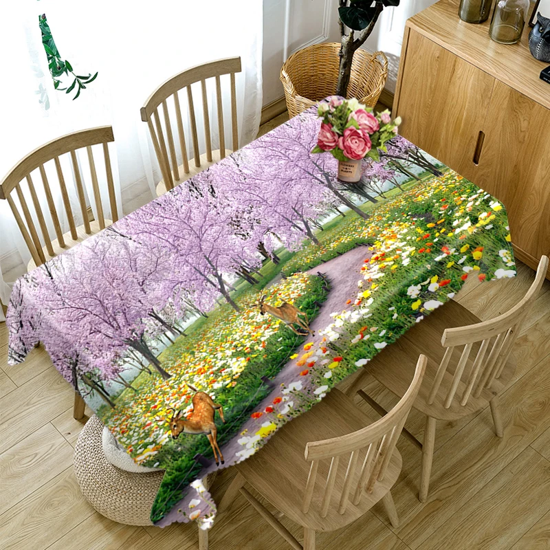 Rural Style 3D Tablecloth Flowers Tree Pattern Table Cover Rectangular Table Cloth Waterproof Table Cover for Party Home Kitchen