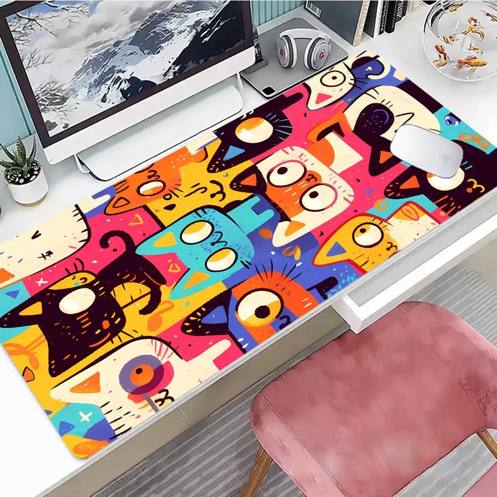 Big-eyed Cats2 Mouse Pad Large Mouse Pad & Computer Game Mouse Mat (35.4x15.7IN/31.5X15.7IN Map) (90 x40/80x40cm Map)