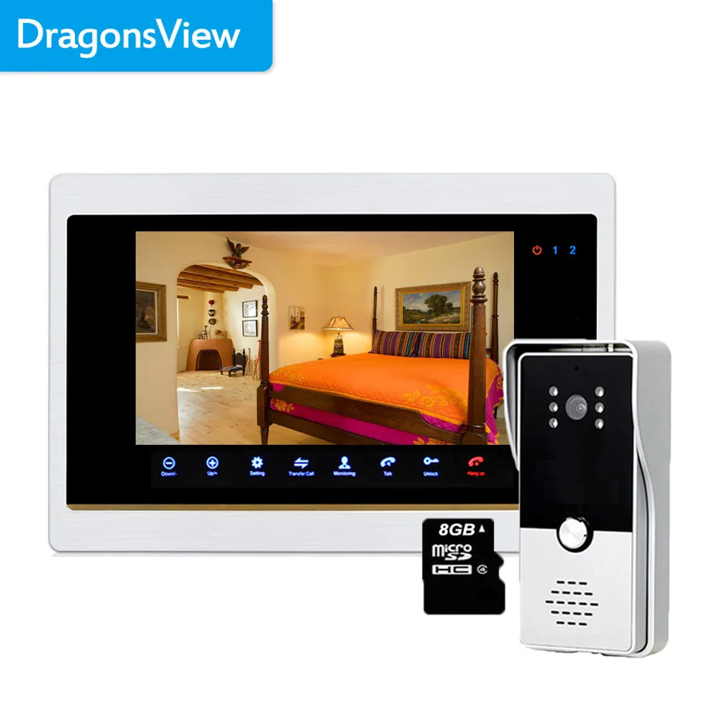 Dragonsview Record Video Door Phone System 7 Inch Indoor Monitor Home Intercom Doorbell CCTV Security Camera SD Card Door Access