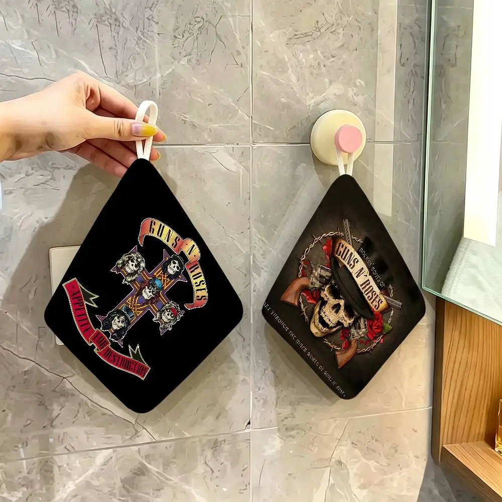 Rock Music Band G-Guns N R-Roses Hanging Design Hand Wiping Towel, Polyester Cotton Fabric, Universal for Bathroom Kitchen