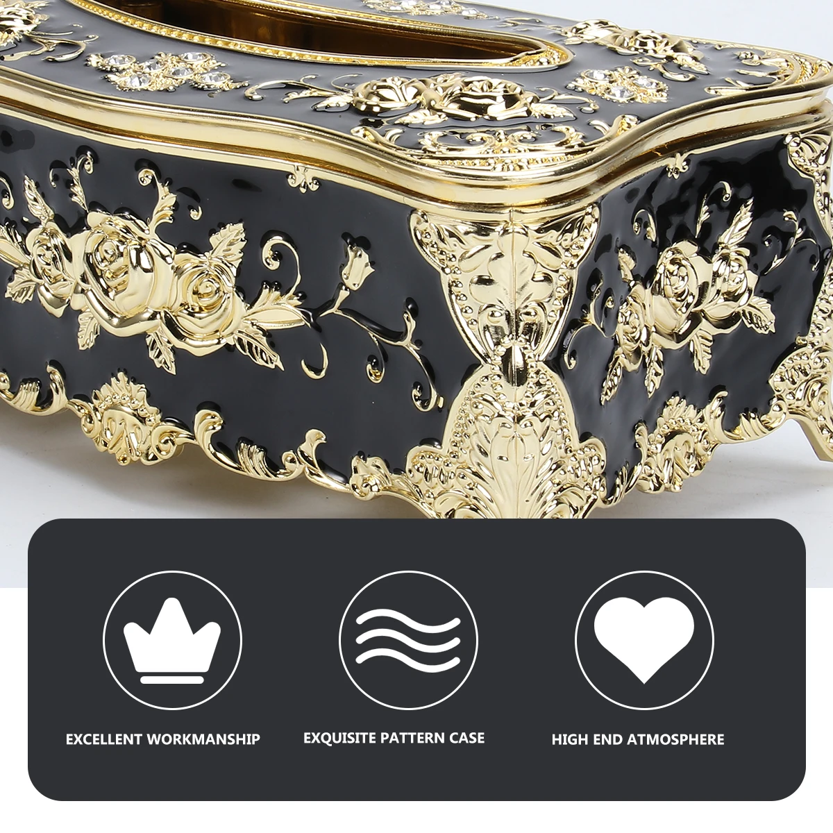 

Stylish High-Grade Napkin Holder Rose Patterned Tissue Box European Design Household Home Car Use Large Opening Easy