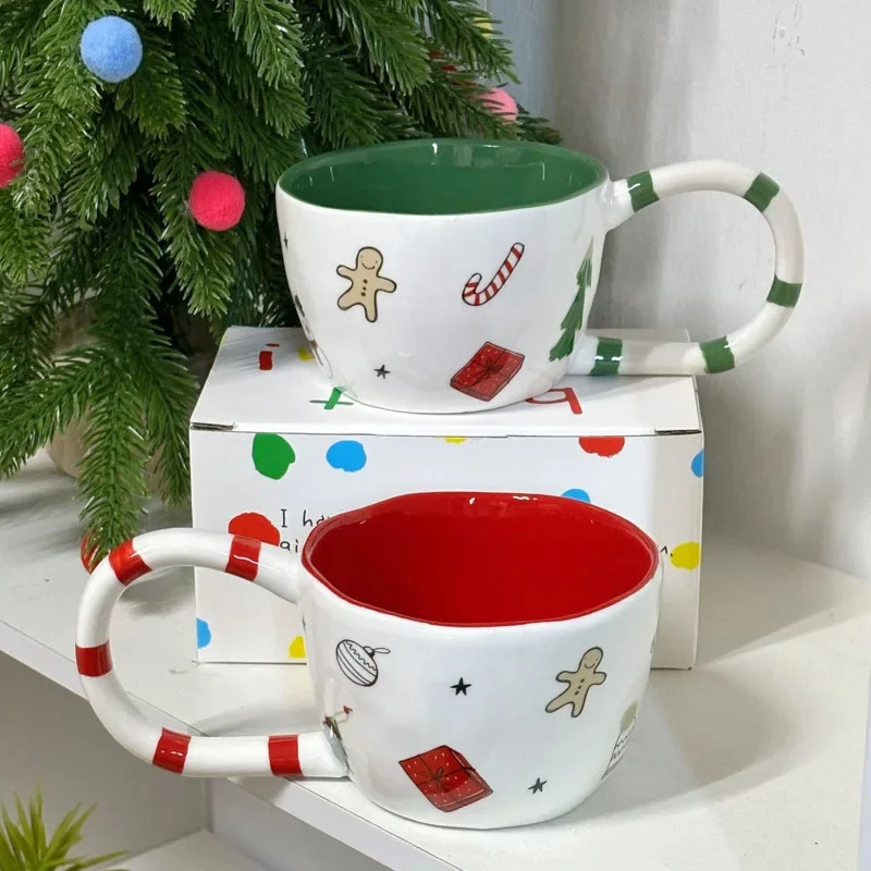 

Christmas Coffee Mug Hand Pinched Ceramic Cup Winter Afternoon Tea Milk Cup Irregular Large Handle Water Cup Xmas Gift