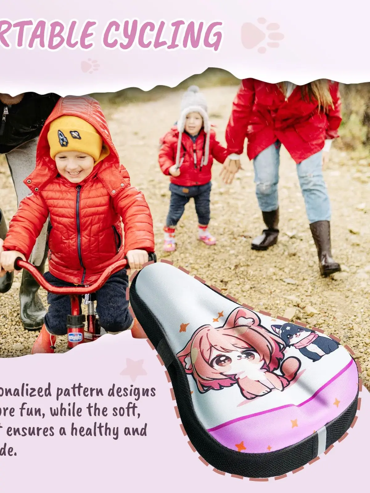 AliExpress NONE Kids Bike Seat Cushion for Girls, Gel Padded Bike Seat Cover for Child, Breathable & Extra Soft Gel Memory Foam, Pink Child Bicy