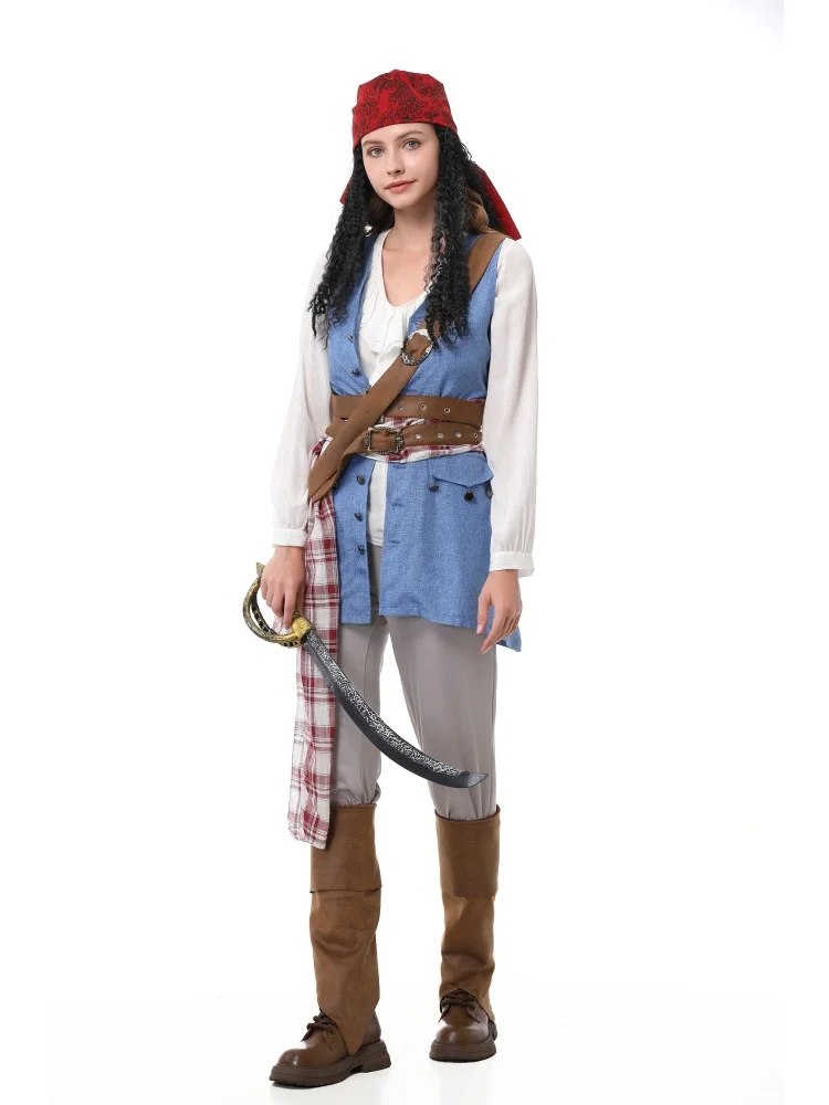 Unisex Retro Piraten-Cosplay-Outfit Blaue Weste Halloween Karneval Familien-Paar Kostüm Bühnenkostüm 2026 – Detail 20