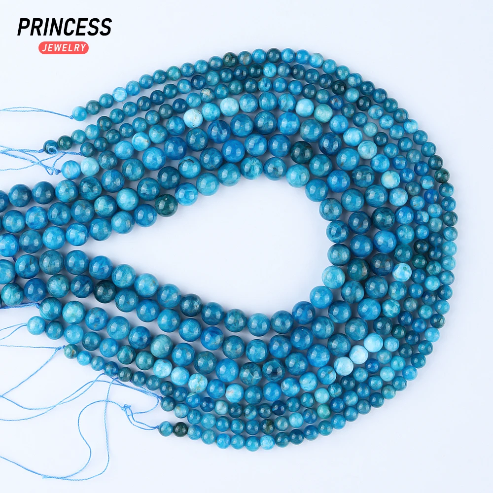 Natural Apatita Azul Loose Stone Beads para Fazer Jóias, DIY Acessórios, Pulseiras, Brincos, Colar, 6mm, 8mm, 10mm, Atacado