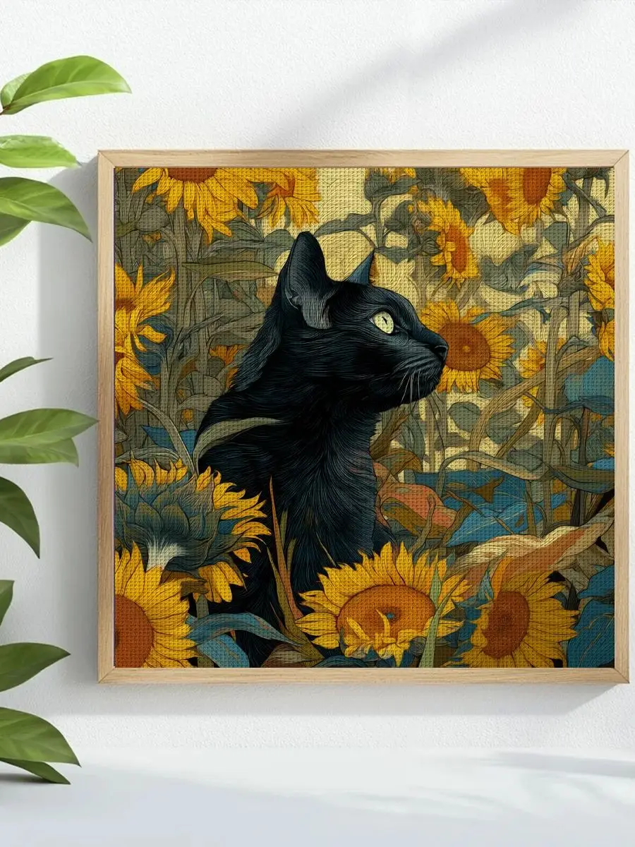 1 Stück 40x40 cm/15,74 Zoll Katzen-Motiv Kreuzstich-Set DIY-Kit 11CT/14CT DIY-Stickerei-Set DIY-Kreuzstich-Set als Geschenk – Detail 1