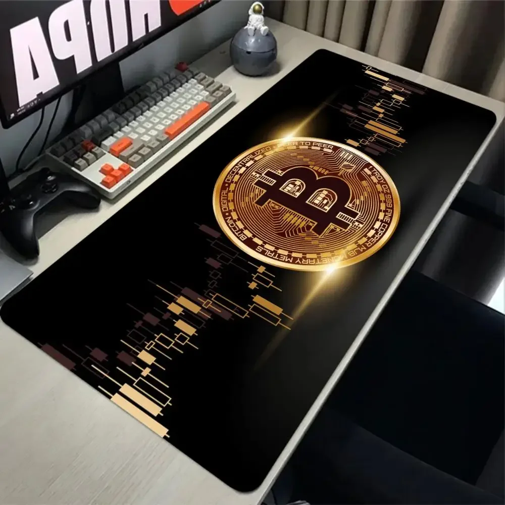 bitcoin Mouse Pad Gaming Large HD Mousepad Anti-slip Rubber mouse mat Computer Gamer Desk Mat Stitched Edge Black gamer Mousepad