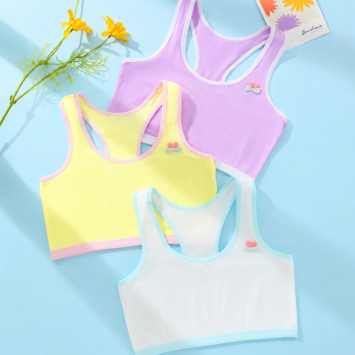 Big Kids Girls Cotton Single Layer Training Bras Racerback Sport Vest Student Comfort Breathable No Pad Daily Underwear