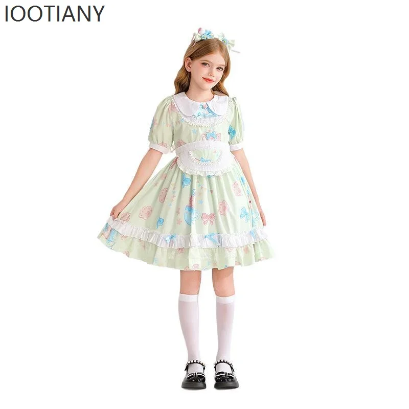 

CosplayHalloween Sweet And Cute Lolita Lace Dress For Girls Kawaii Doll Collar Cat Print Fancy Dress Maid Cosplay Performance Co