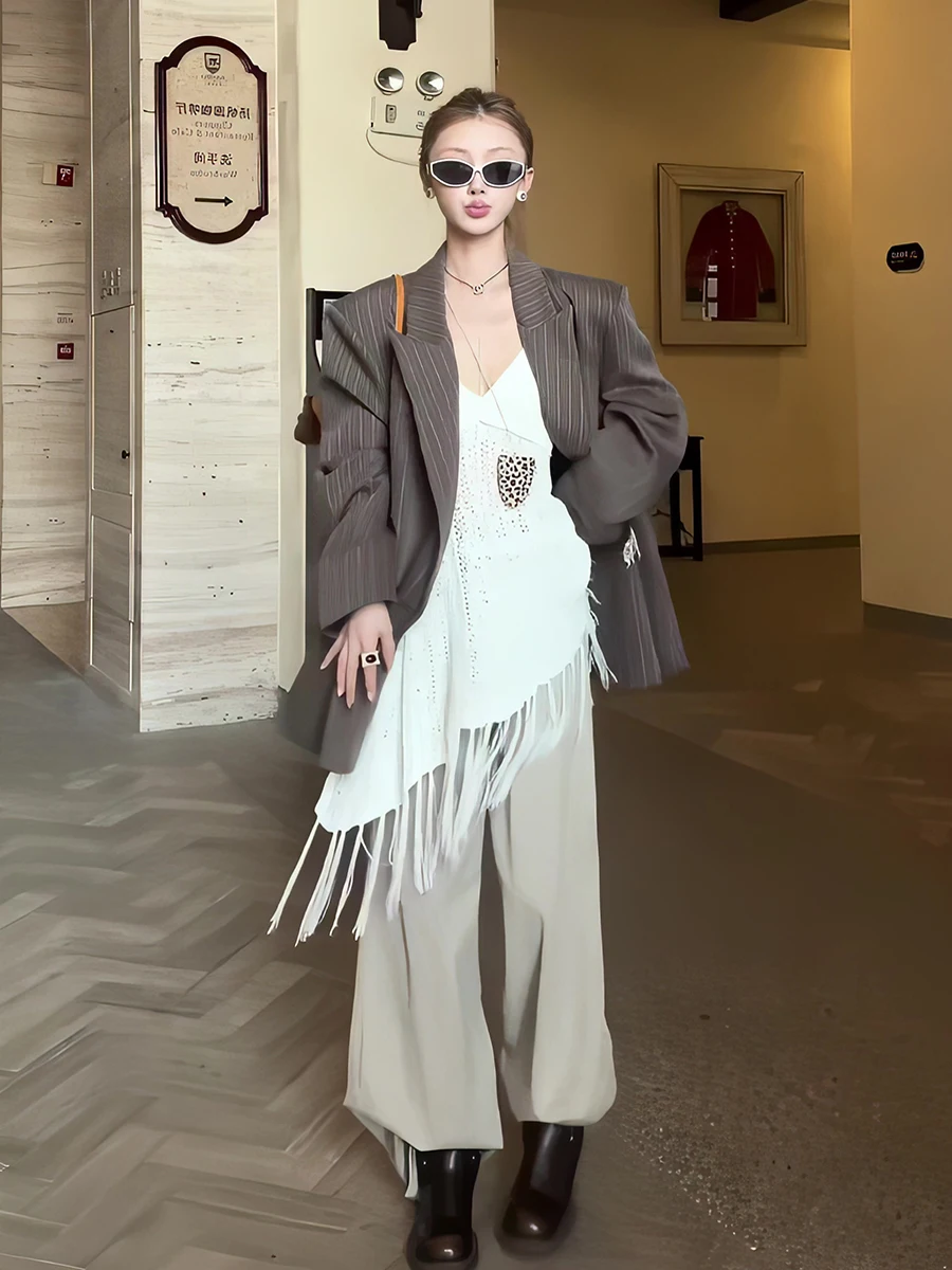 Slimming Effect Coffee Color Large Version Retro Korean Design Spring Autumn New Style Women's Suit Jacket Commute Style Poly...