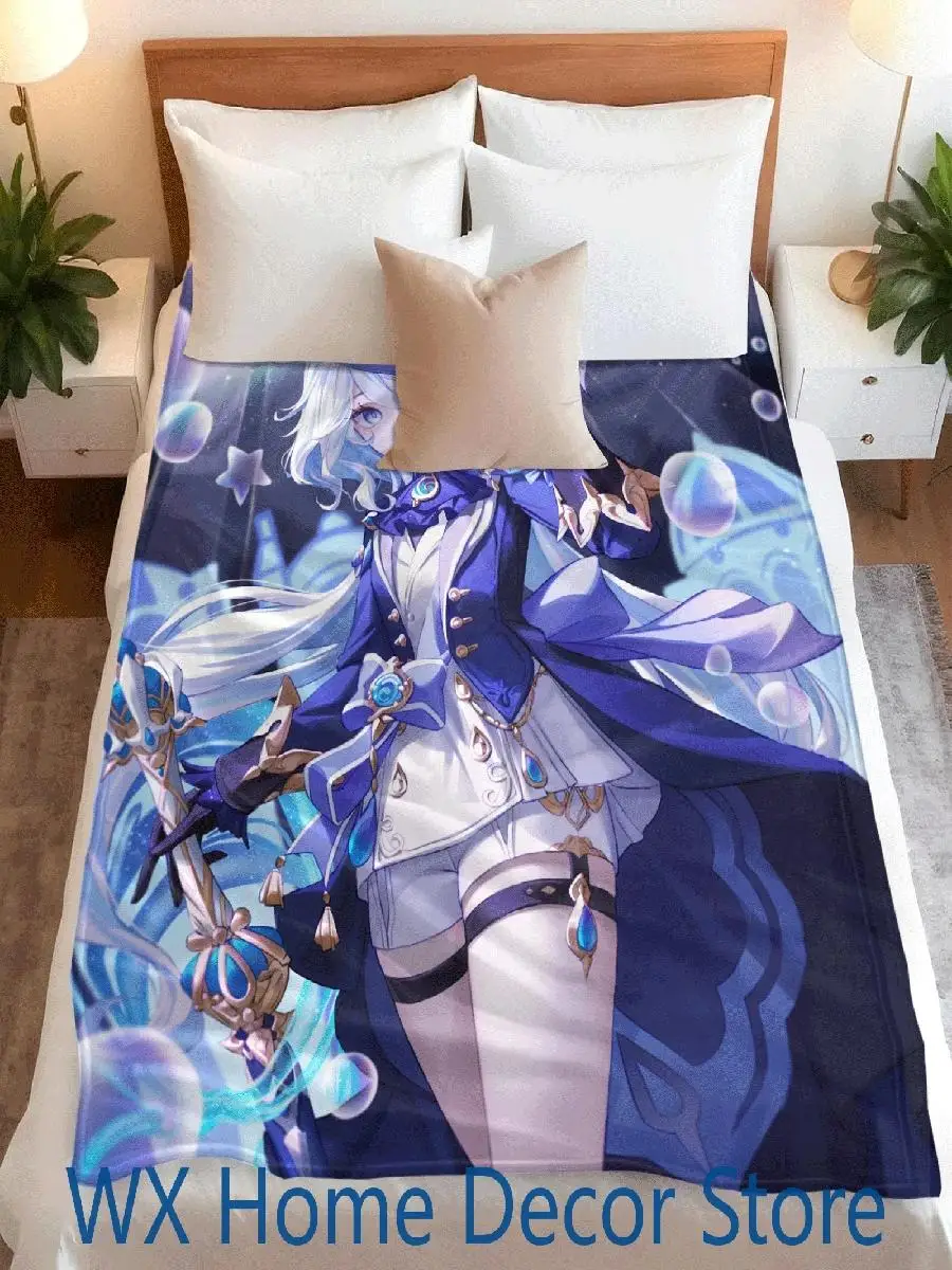 Genshin Impact Furina Shuishen Flannel Throw Blanket  Premium Soft Animated Design for Cozy Comfort