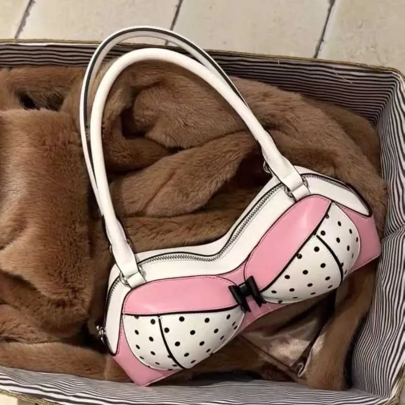 2026 New Women Bag Y2K PU Dot Lace Bow Fashion Sweet Shoulder Bag Handbag Bolsa Feminina