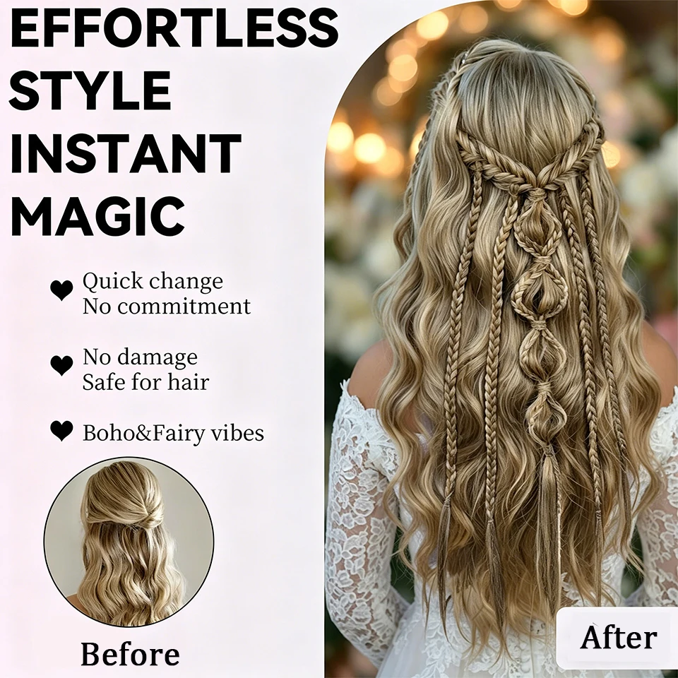 Synthetic Long Twist Braid Bubble Ponytail Extensions With U-shaped BB Clip 24 Inch Braided Wig Extensions For Women Daily Party