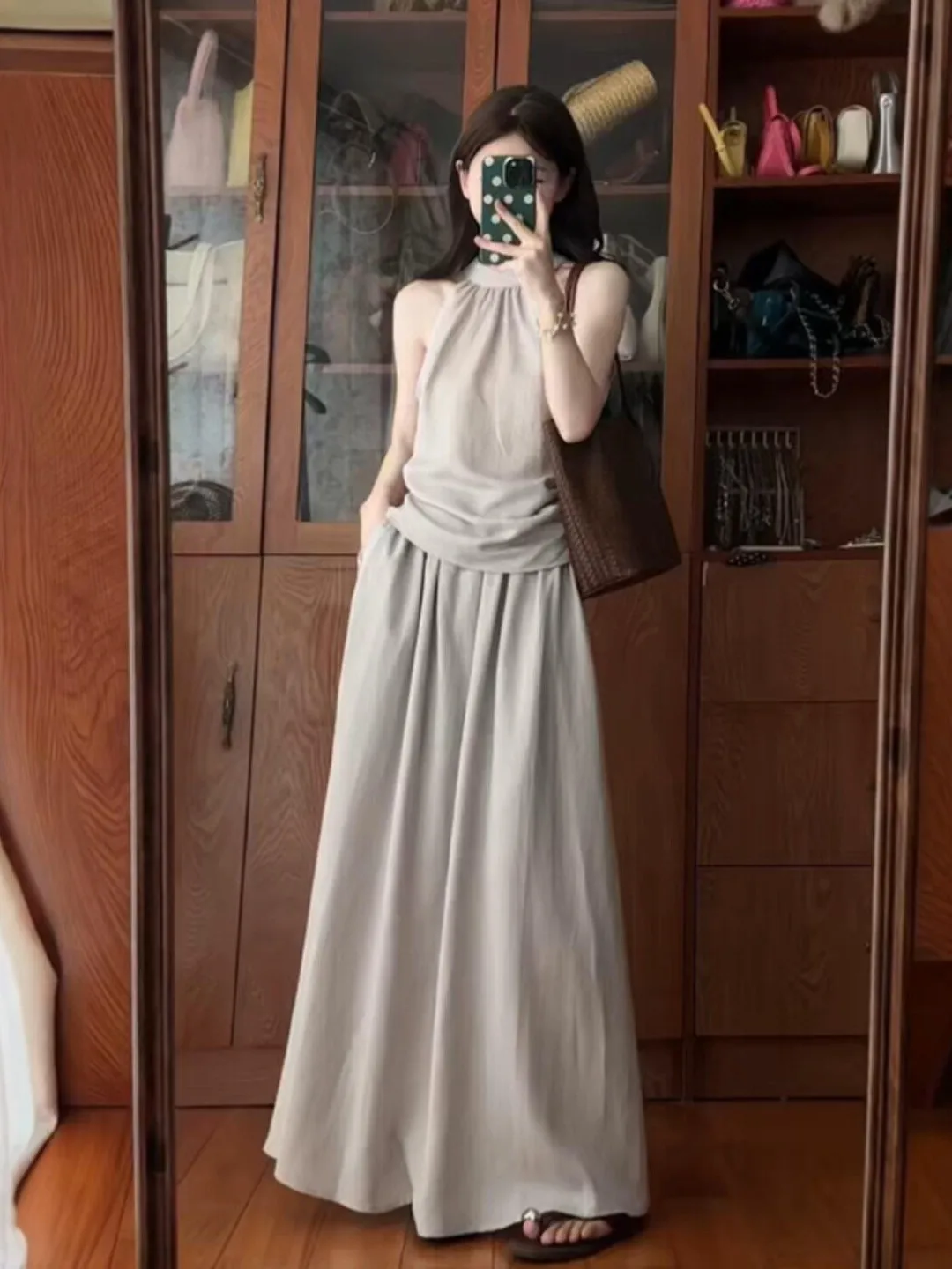 

Elegant Two-Piece Set Summer 2026 Unique Beautiful Halter Top Skirt Outfit Comfortable Warm Cotton High Waist Slim Fit