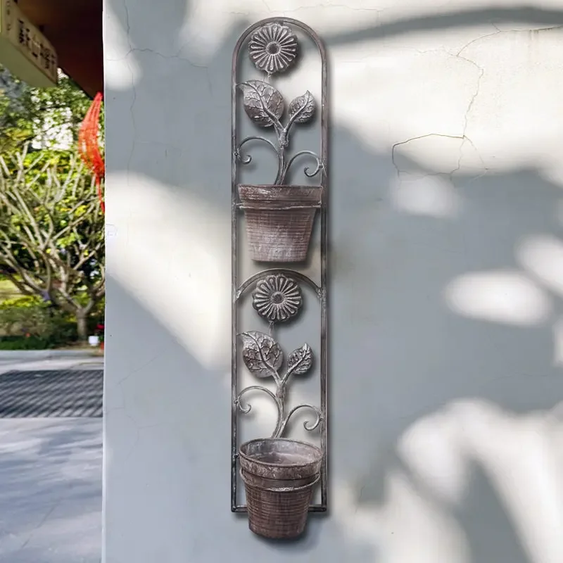 European garden old wrought iron flower stand outdoor balcony wall flower pot wall hanging courtyard wall hanging plant flower b