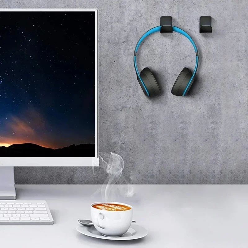 Headphone Holder Stand Adhesive Wall Mounted Headset Hanger Wall Hook Under Desk Computer PC Monitor Earphone Display Rack Hook