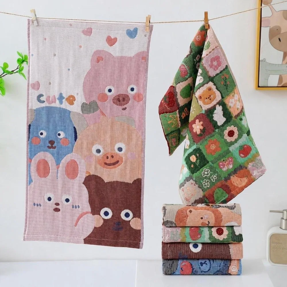 25x48cm Large Hand Towel Cartoon 4 Layer Cotton Gauze Kitchen Towel Quick Dry Decorative Tea Towel Kindergarten Children