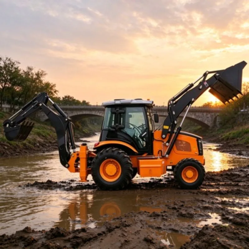 Backhoe Excavator Loader with Rear Digger Wheel Loader Backhoe 4WD for Building Material Handling Work Use Site