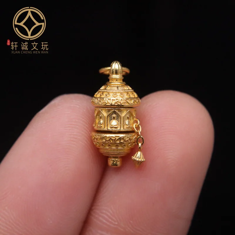 Original Gold Plated Yi Nian Wu Xiang Buddha Rotatable Prayer Wheel Charms Barrel Bead Pendant Craft For Meditation Accessory