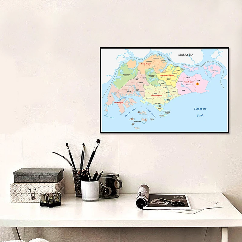 59*42cm mapa da parede de singapura cartaz decorativo sem moldura impressão pintura em tela sala de estar decoração para casa material escolar