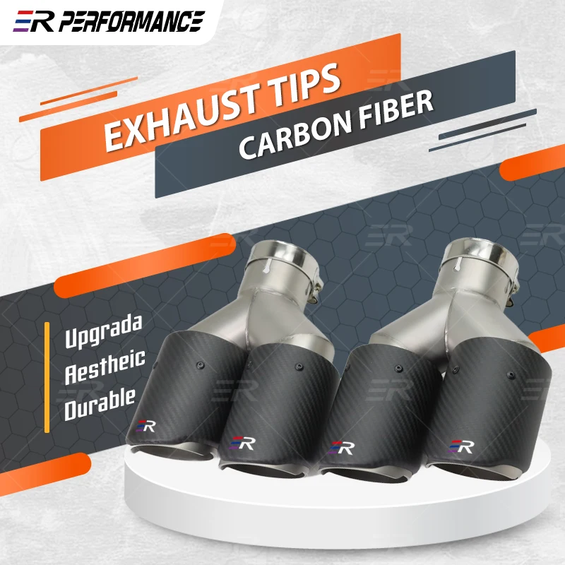 1 Piece ER Double-out Muffler Tip 89mm Outlet For Modified Universal Car Accessories Matte Carbon Fiber Exhaust Tips End Pipes