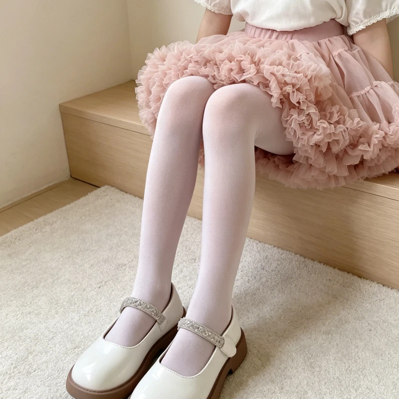 Solid Color Soft Elastic Pantyhose Summer Thin Skin-Gentle Leggings Tights for Kids Good Breathability Stretchy Fit Cozy Legwear
