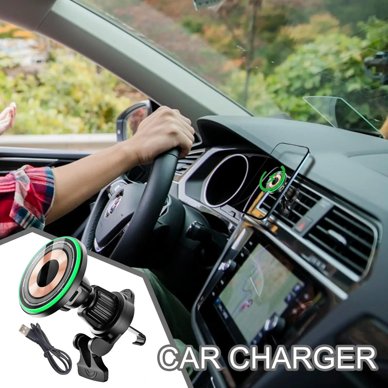 

15W Wireless Car Charger Air Vent Clip Fast Charging Car Phone Holder Mount Stand 360 Degree Rotation Wireless Holder with Grip