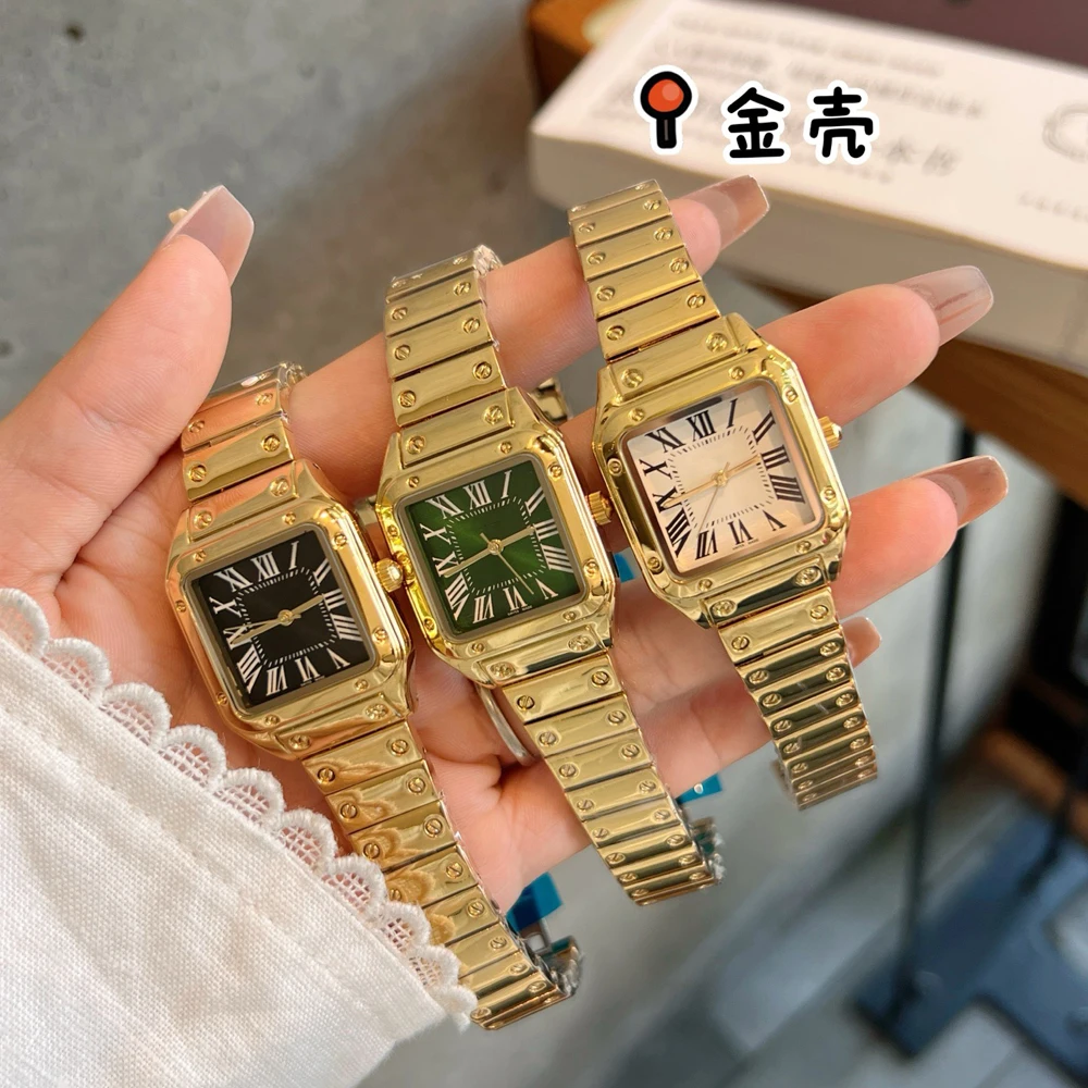 أزياء العلامة التجارية ساعات المعصم النساء فتاة السيدات ساحة جميلة الأرقام الرومانية نمط الصلب المعادن الفرقة الكوارتز ساعة فاخرة CA188