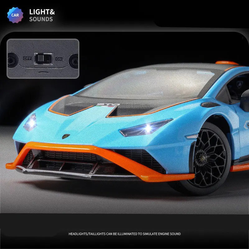 1:24 Lamborghini HURACAN STO Alloy Sports Car Model Diecasts Metal Racing Vehicles Car Model Sound and Light Childrens Toys Gift