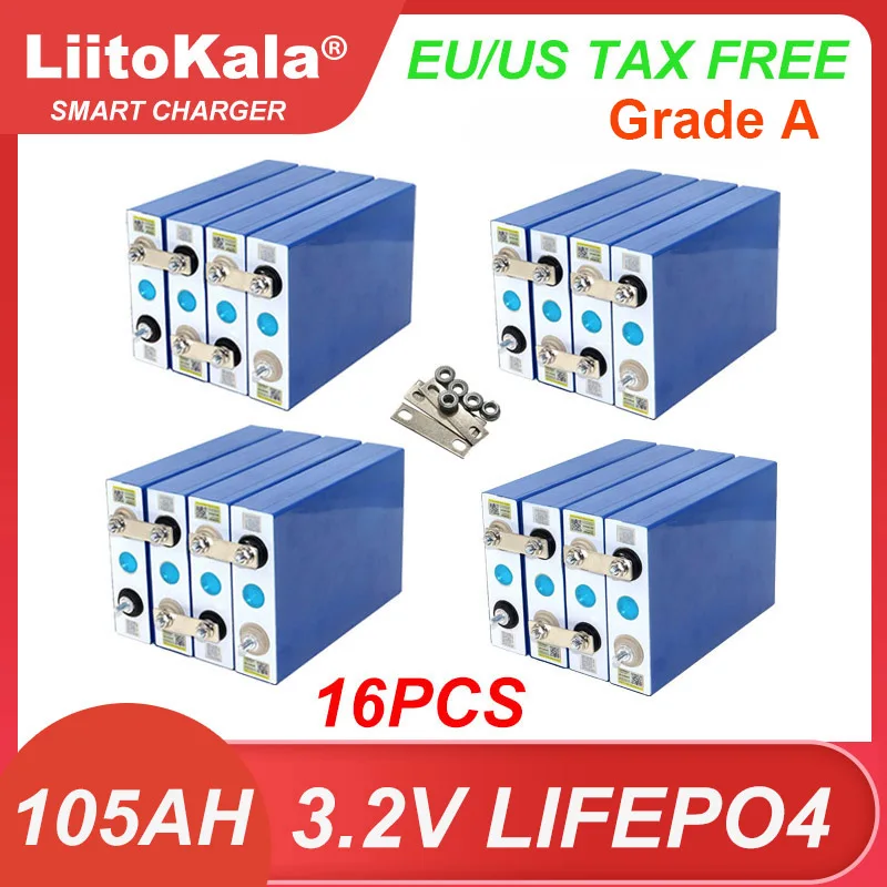 LiitoKala-batería LiFePO4 de 3,2 V, 105Ah, bricolaje, 4s, 12V, 8s, 24V, inversor, RV, motocicleta, coche eléctrico, baterías solares de viaje, Grado