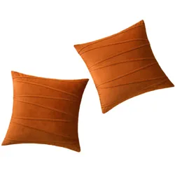 Orange Velvet Pillow Cover 30x50cm 45x45cm 50x50cm Lumbar Pillowcase Pleated Cozy Soft Cushion Cover Farmhouse Home Décor Cojine