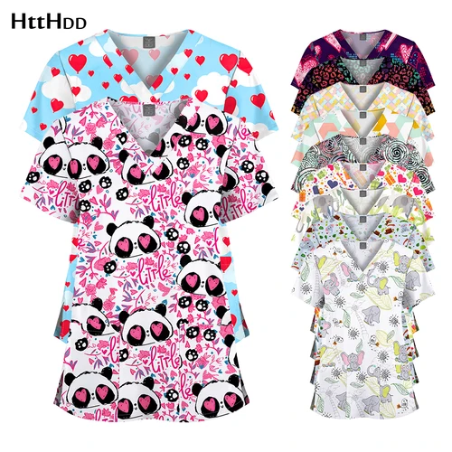 Uniforme veterinario de clínica de mascotas, camisetas de enfermería de manga corta, camiseta exfoliante cómoda para médicos, enfermeras, uniformes hospitalarios estampados