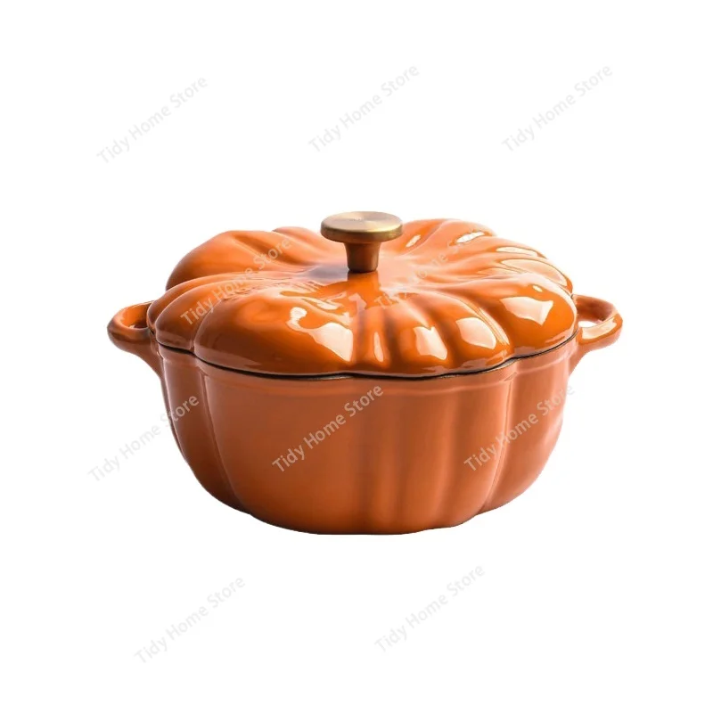 

Pumpkin-Shaped Enamel Pot Multi-Functional Stockpot for Home Use, Compatible with Induction Cookers