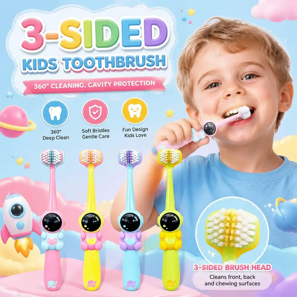 2/4pcs Children's Toothbrush Three-sided Soft Bristle Teeth Whitening Brushes For 3-12 Years Old Kids Dental Oral Dental Care