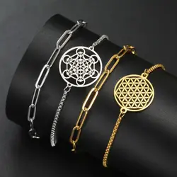 LIKGREAT Flower of Life Bracelet for Women Men  Sacred Geometry Bracelets Stainless Steel Chakra Mandala Wrist Jewelry Gift