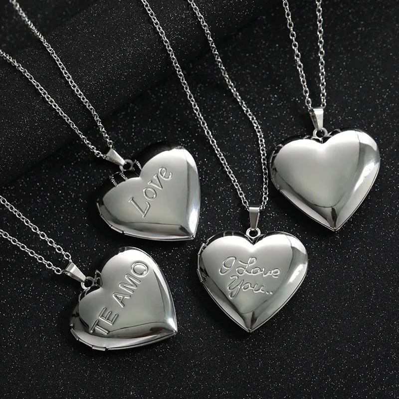 Stainless Steel Heart Locket Necklace For Women Men Silver Color Waterproof Photo Picture Locket Charm Pendant Jewelry
